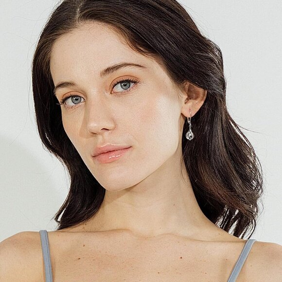 Dainty Silver- Floral Leverback Dangle Drop Hypoallergenic Earring for Women - Picture 5 of 7